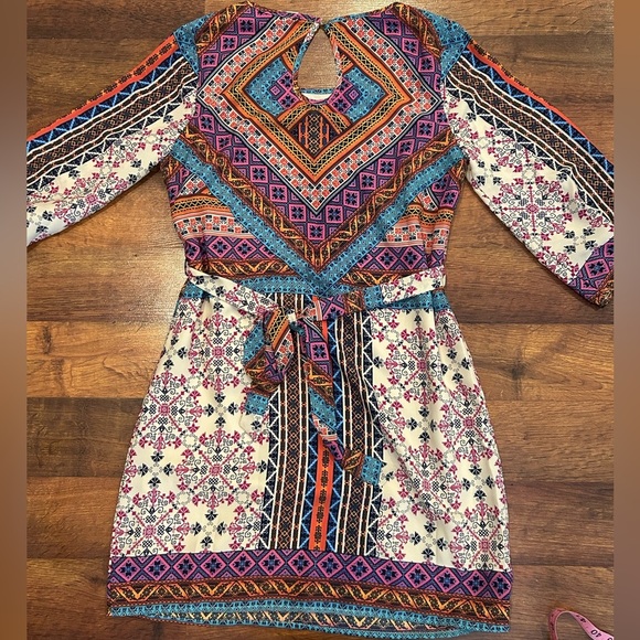 Bohemian Boho Mini Dress Women's Colorful Pink Owl 3/4 Women’s Size Small - Picture 7 of 8